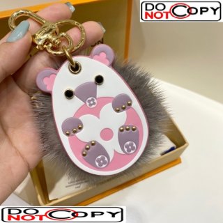 Louis Vuitton Hedgehog Fur Bag Charm and Key Holder Pink/Grey