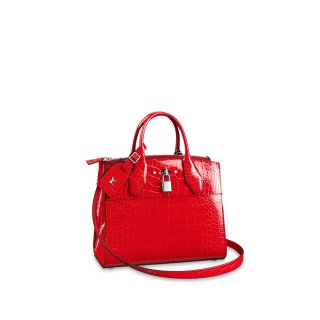 Louis Vuitton City Steamer PM Top Handle Bag in Glossy Crocodile Leather N93548 Red bag