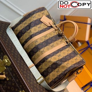 Louis Vuitton Keepall Bandouliere 50 Bag in Monogram Striped Canvas M40567 Brown bag