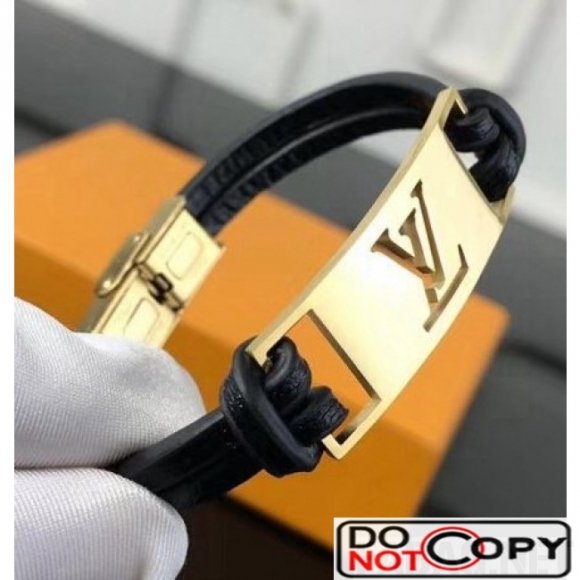 Louis Vuitton LV Leather Bracelet M6621E Gold