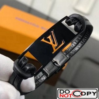 Louis Vuitton LV Leather Bracelet M6621E Ruthenium