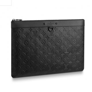Louis Vuitton Men's Discovery Pochette Pouch in Monogram Embossed Leather M62903 Black bag