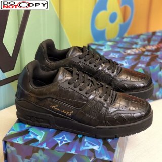 Louis Vuitton Men's LV Trainer Sneakers in Black Stone Embossed Leather 1A812O
