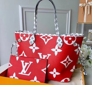Louis Vuitton Monogram Canvas Neverfull MM Tote Bag M44567 Red-White-Pink bag