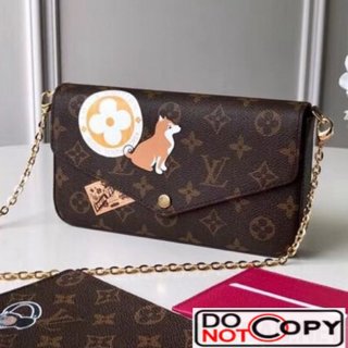 Louis Vuitton Monogram Canvas Pochette Felicie Chain Wallet WOC with Dog Applique M61276 bag