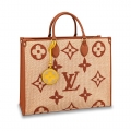 Louis Vuitton OnTheGo GM Tote Bag in Monogram Raffia M57644 Tan Brown BAG