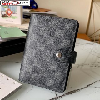 Louis Vuitton Small Ring Agenda Notebook Cover in Black Damier Canvas R20005 Black 04