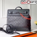 Louis Vuitton Men's Steamer PM Monogram Embossed Leather Top Handle Bag M44473 Black/Orange bag
